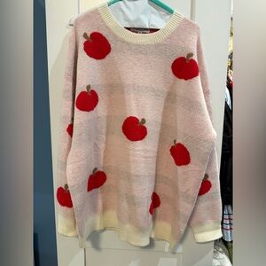 Chic Soul Blush Sweater with Red Apple Pattern